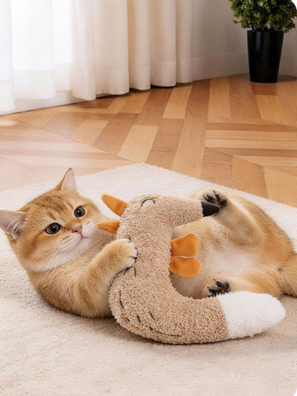 Cat holding the fox-design plush toy