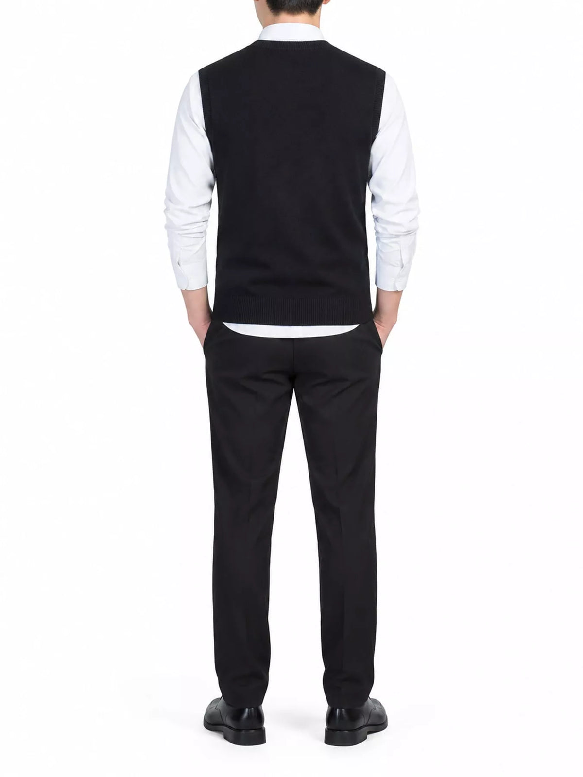 Men's V-neck sweater vest — product view 3; shirt and trousers not included