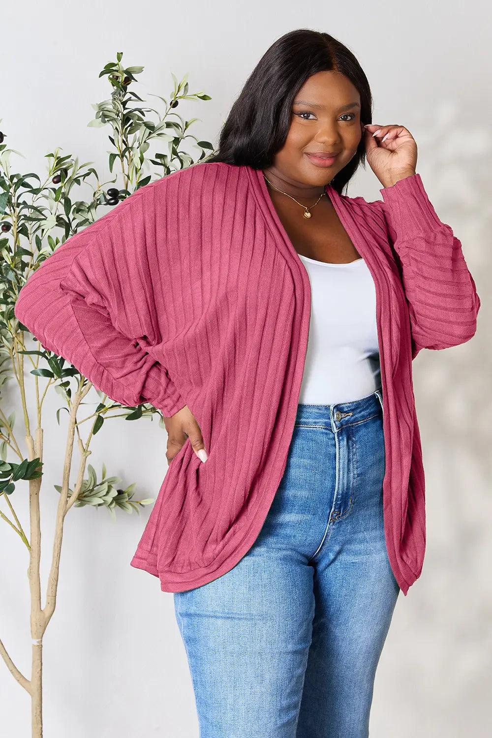 Ribbed open-front cocoon cardigan, product view 32.