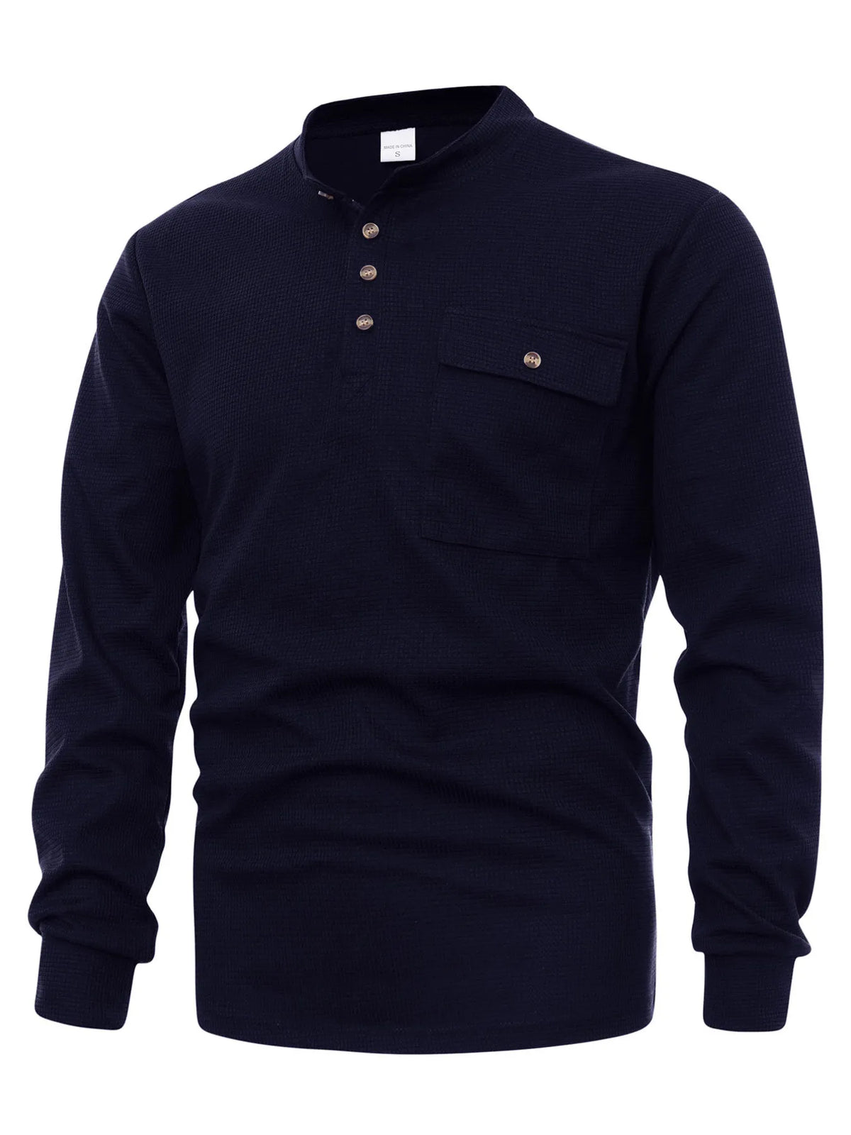 Men's button-detail long-sleeve shirt — Navy Blue angled view