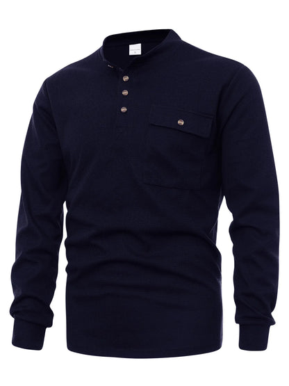 Men's button-detail long-sleeve shirt — Navy Blue angled view