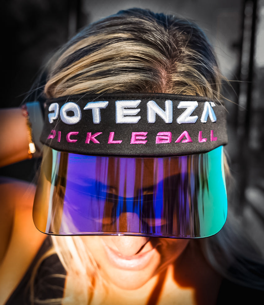 Front view of Potenza Performance Solar Visor worn on a model