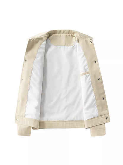 Apricot jacket shown open to reveal its pale interior and inside pocket.