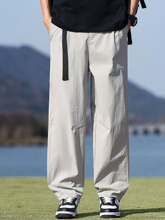 Paris Gray wide-leg trousers, front view on model