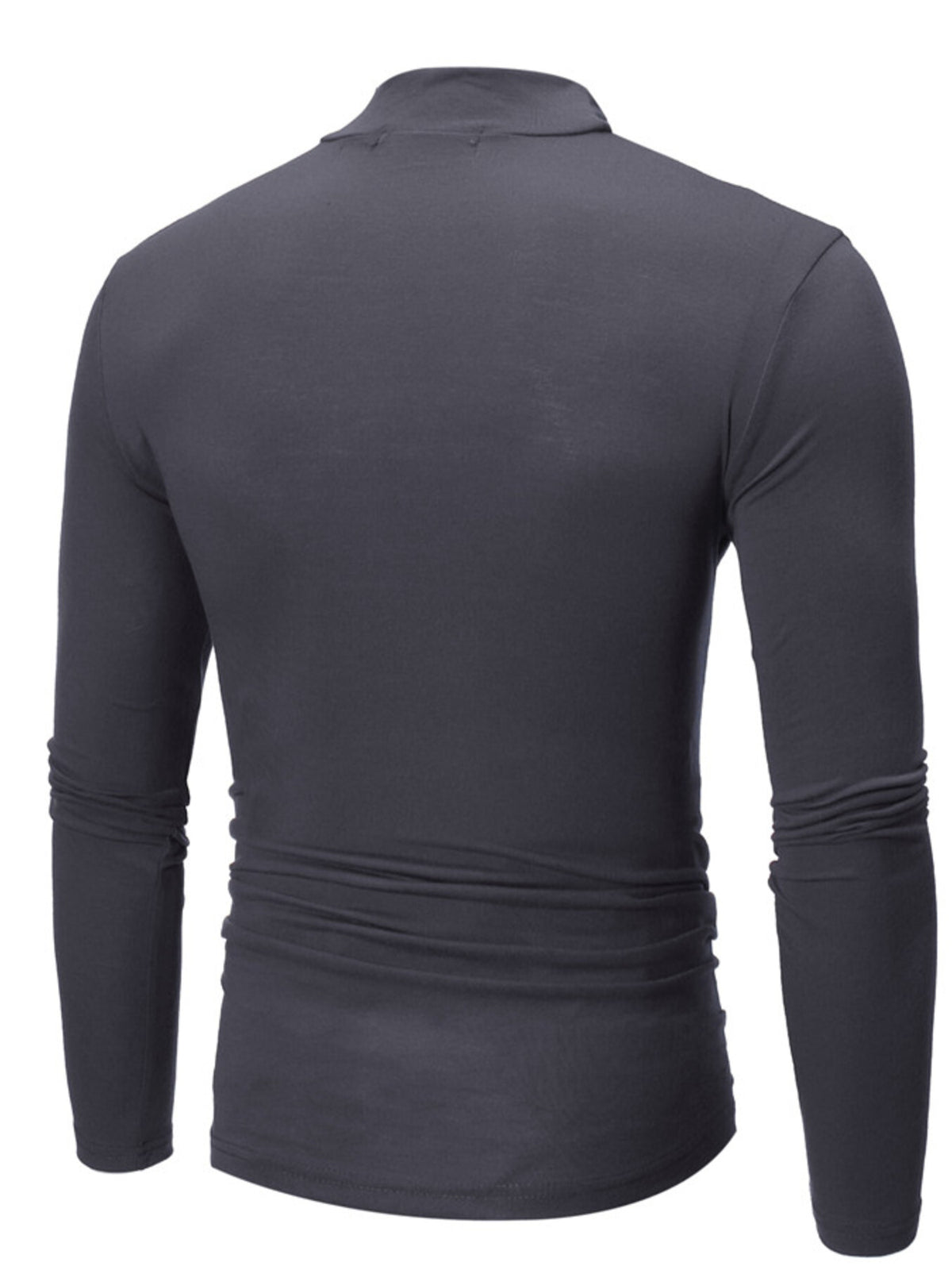 Men's slim-fit mock-neck long-sleeve shirt — Dark gray back view