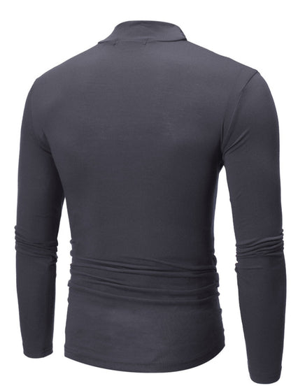 Men's slim-fit mock-neck long-sleeve shirt — Dark gray back view