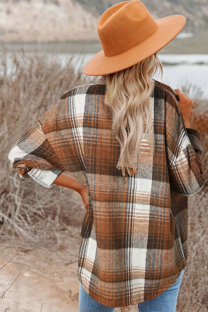 Caramel plaid button-up shacket product view 5