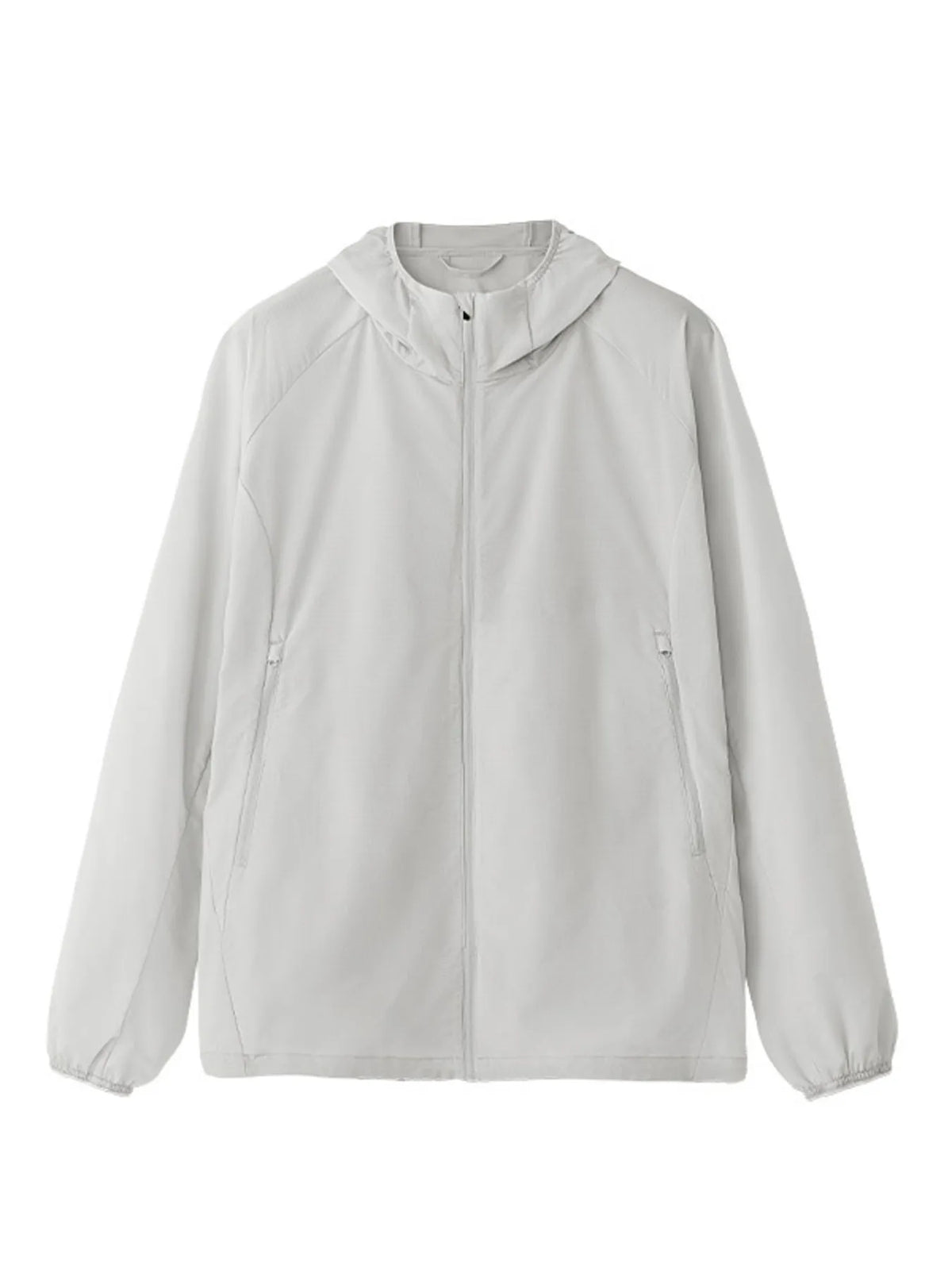 Almond milky white hooded zip-front jacket, garment-only front view