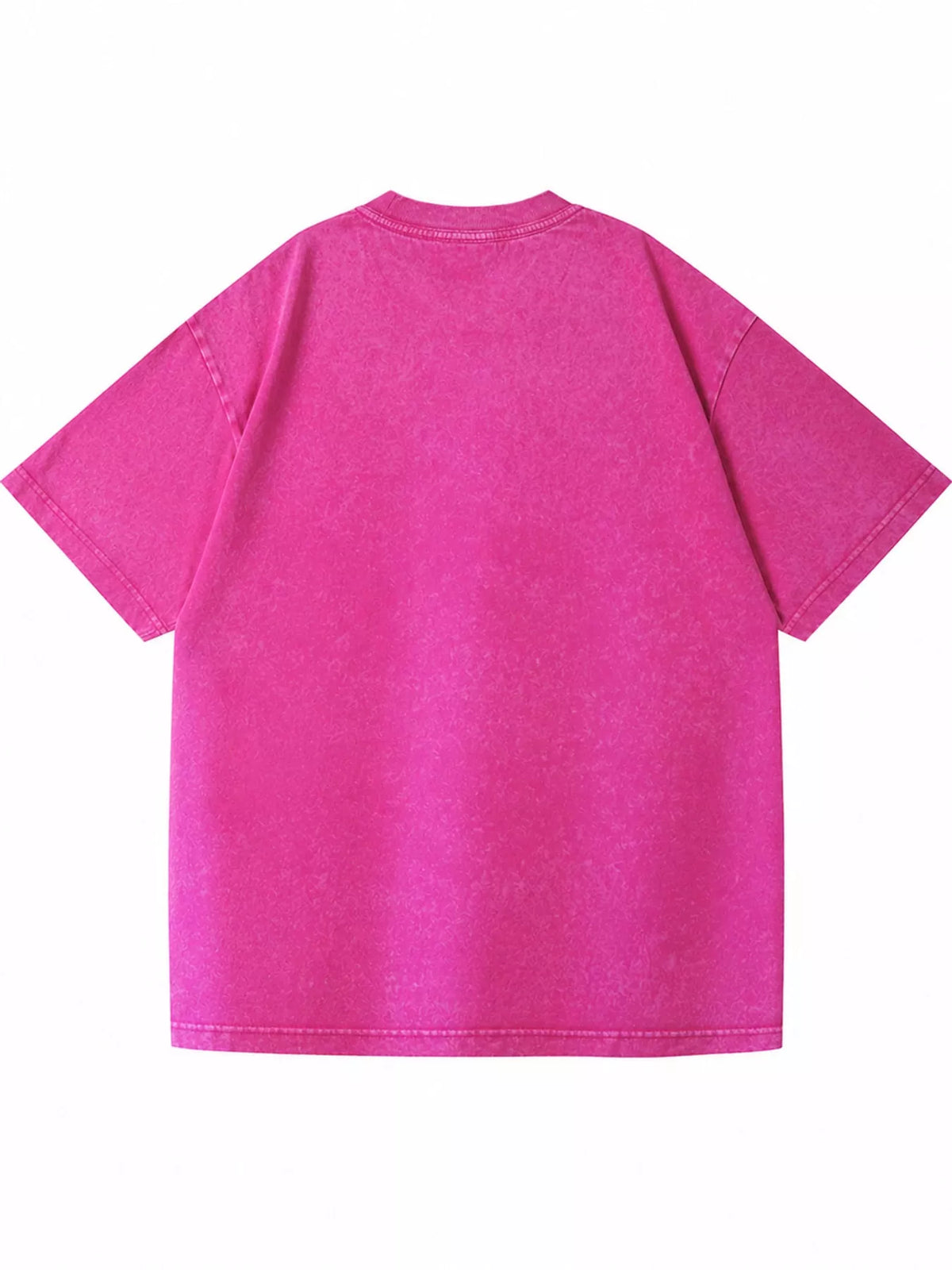 Hot Pink-Washed acid-wash oversized crewneck T-shirt, rear view. One shirt only.