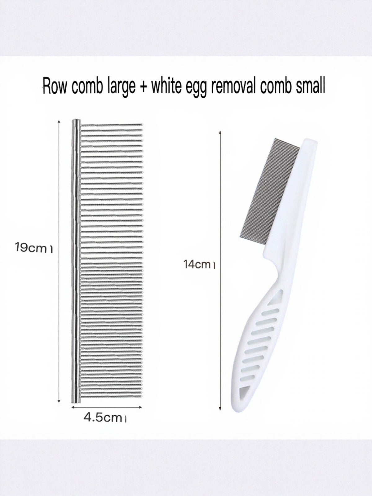 Large stainless-steel comb shown with a white-handled detail comb; Two Combing configuration.