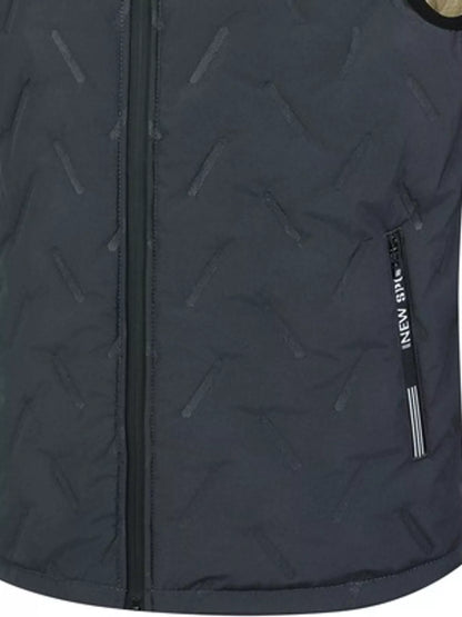 Gray hooded men's fleece-lined quilted vest, zipper and pocket detail. One vest only.