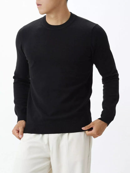 Men's long-sleeve crew-neck sweater in Black, front view.