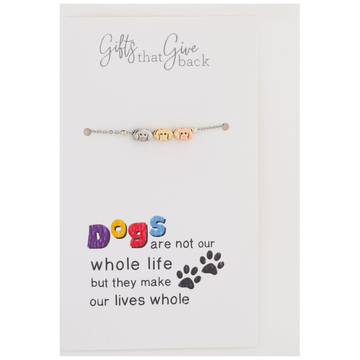 Love of Pets Dog-design charm bracelet on its dog-themed presentation card; one bracelet included.
