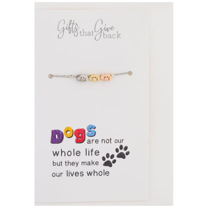 Love of Pets Dog-design charm bracelet on its dog-themed presentation card; one bracelet included.