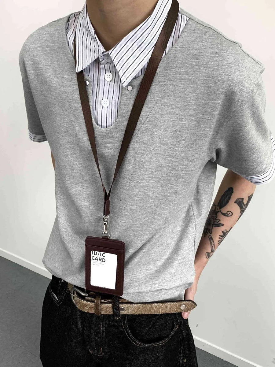 Men's Layered-Look Striped Collar Polo