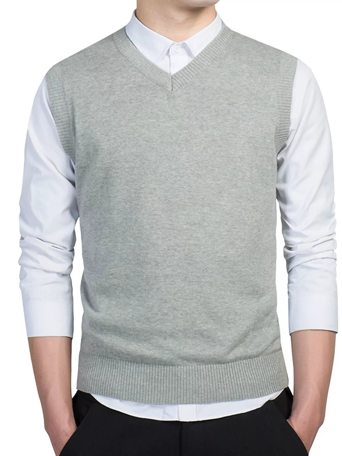 Men's V-neck sweater vest — product view 6; shirt and trousers not included
