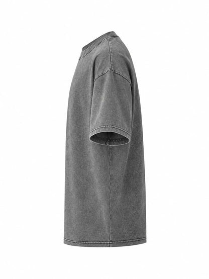 Dark Gray-Washed acid-wash oversized crewneck T-shirt, side view. One shirt only.