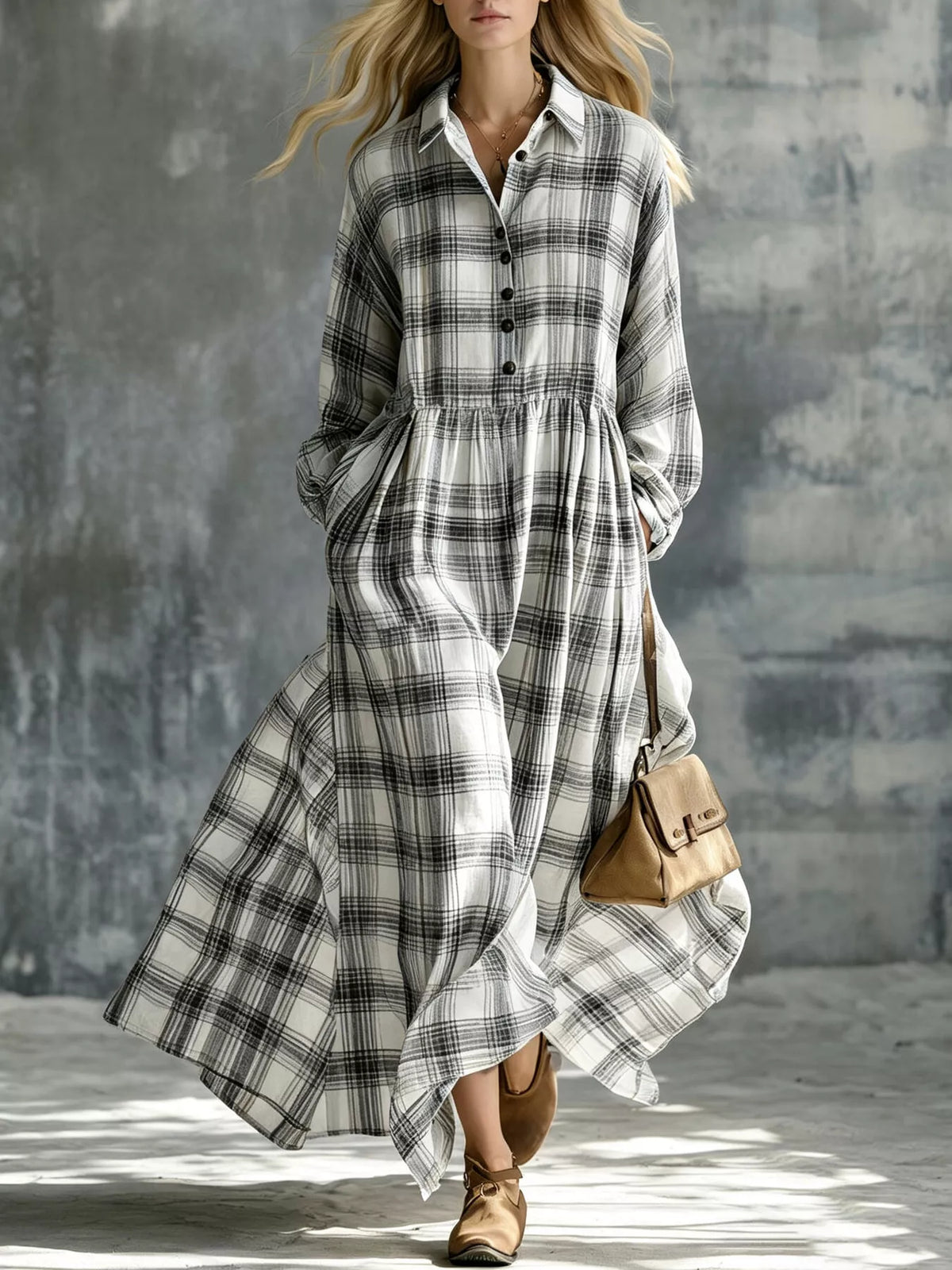 Cyra plaid button-down maxi shirt dress, product image 3 of 14