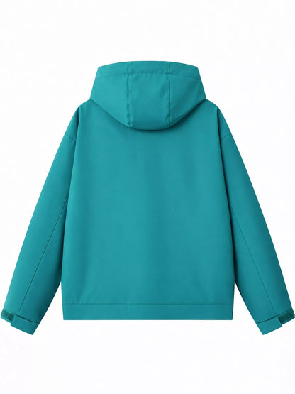 Green men's hooded multi-pocket zip jacket — back view