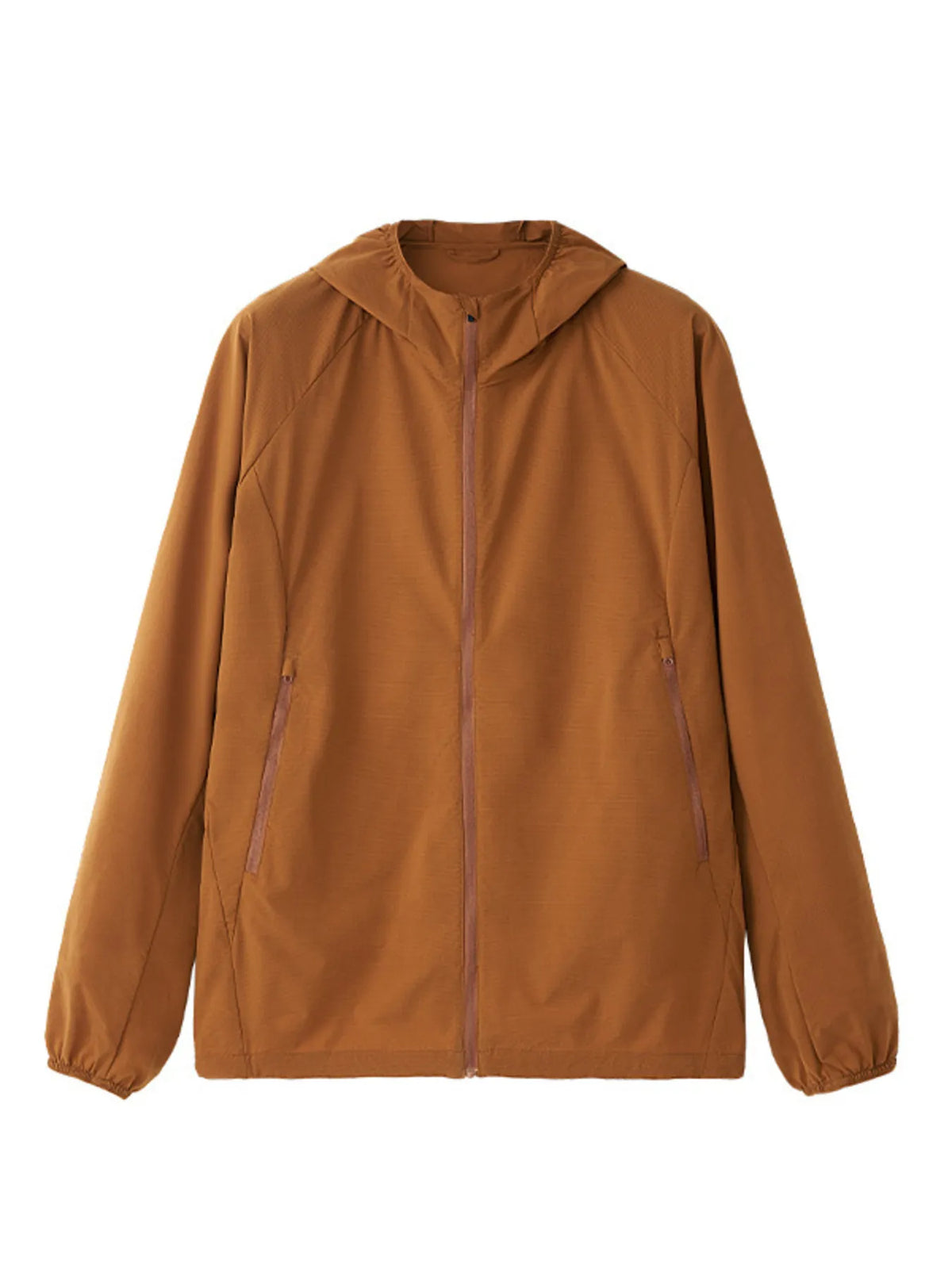 Sunset orange hooded zip-front jacket, garment-only front view