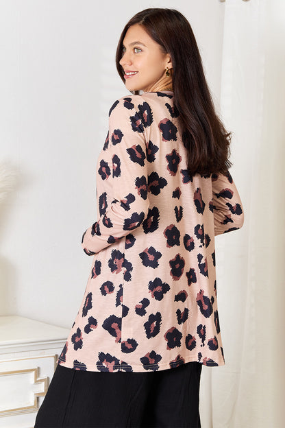 Back view of the Double Take leopard-print longline cardigan.