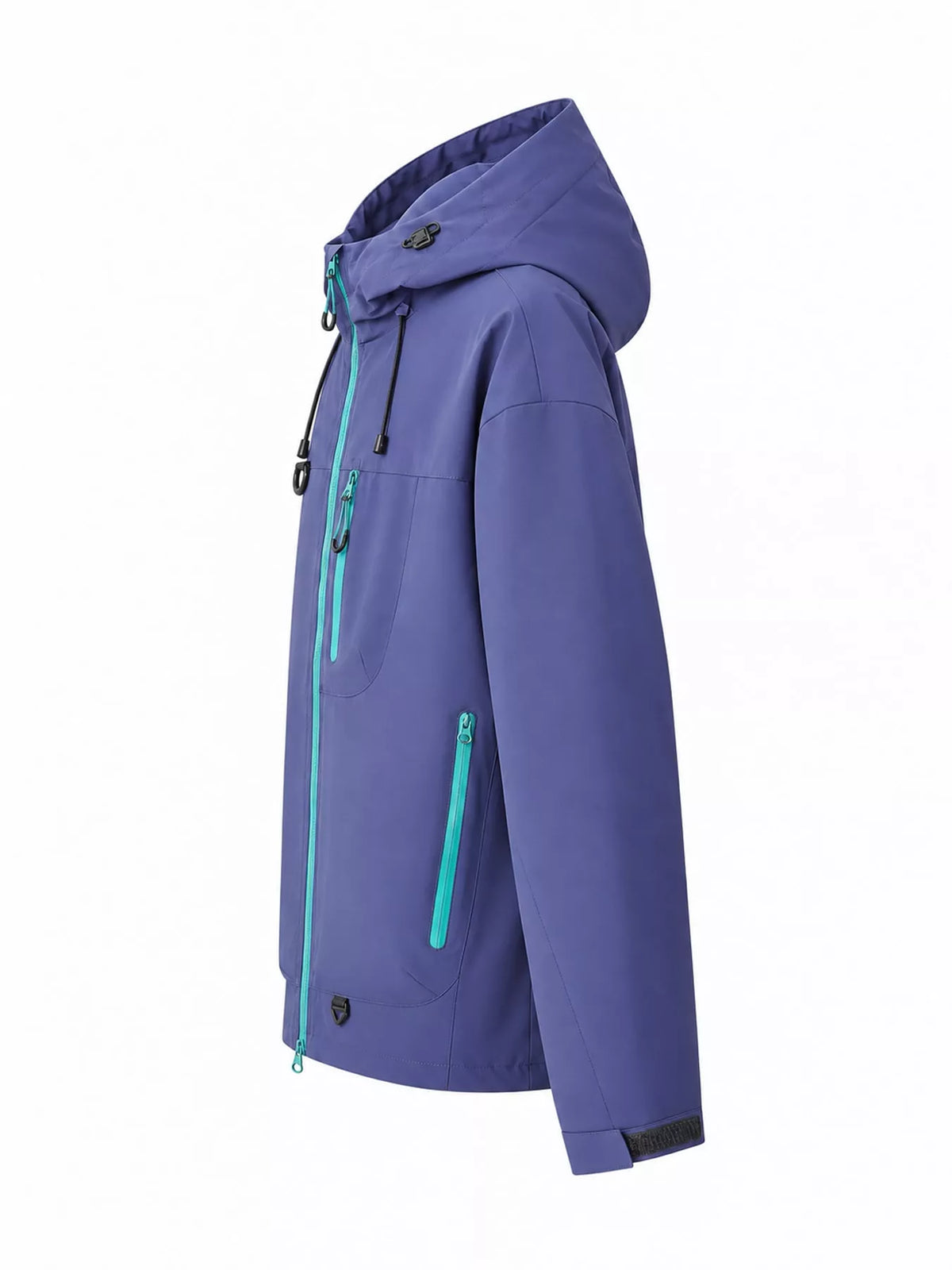 Purple men's hooded multi-pocket zip jacket — side view