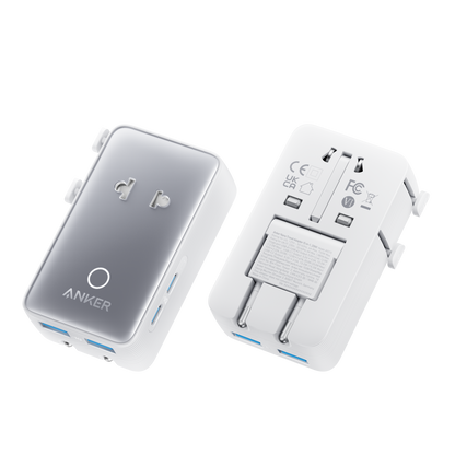 Two views of one white Anker Nano travel adapter; one adapter included.