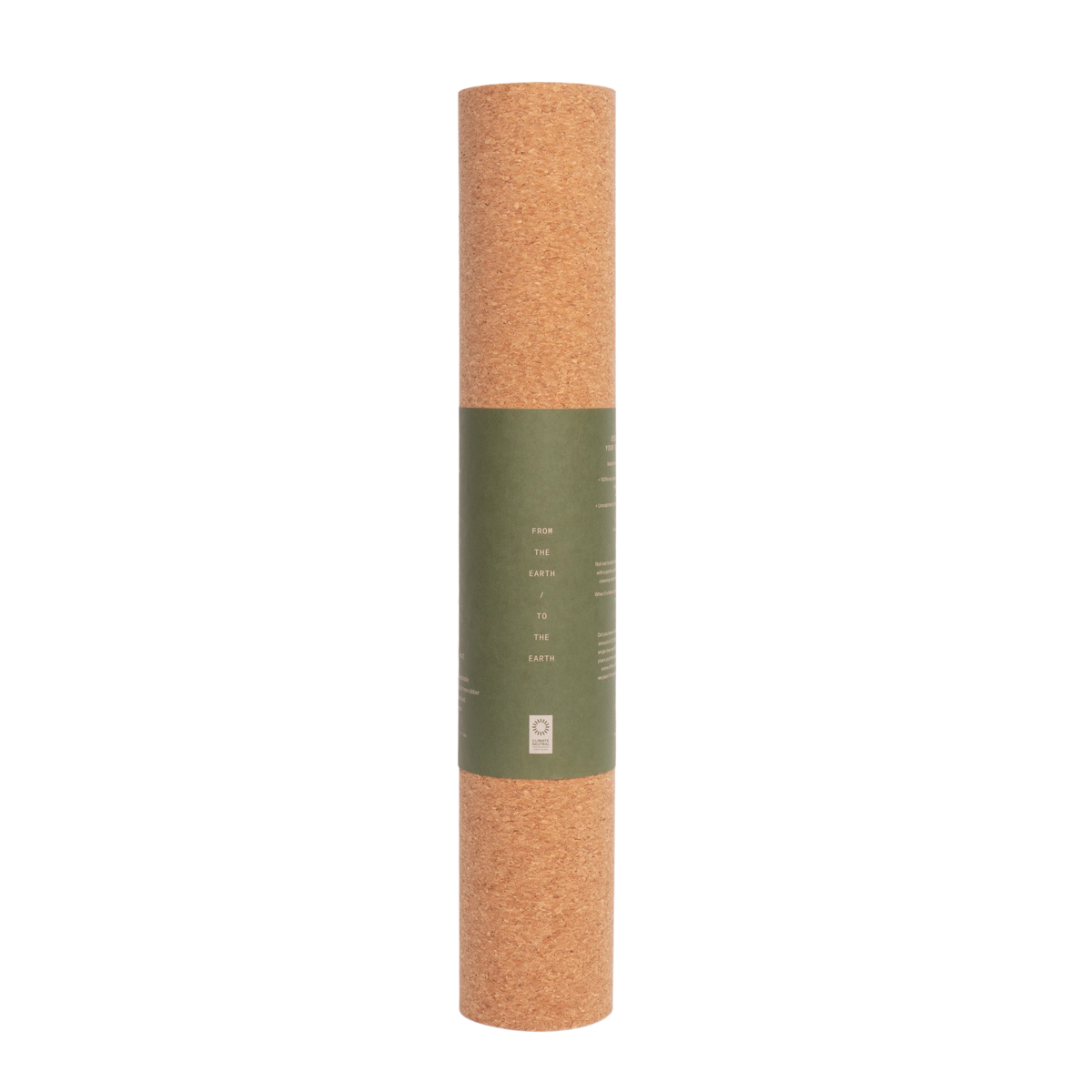 Ananday cork yoga mat rolled upright in its paper sleeve. One 72 by 24 inch mat; accessories not included.