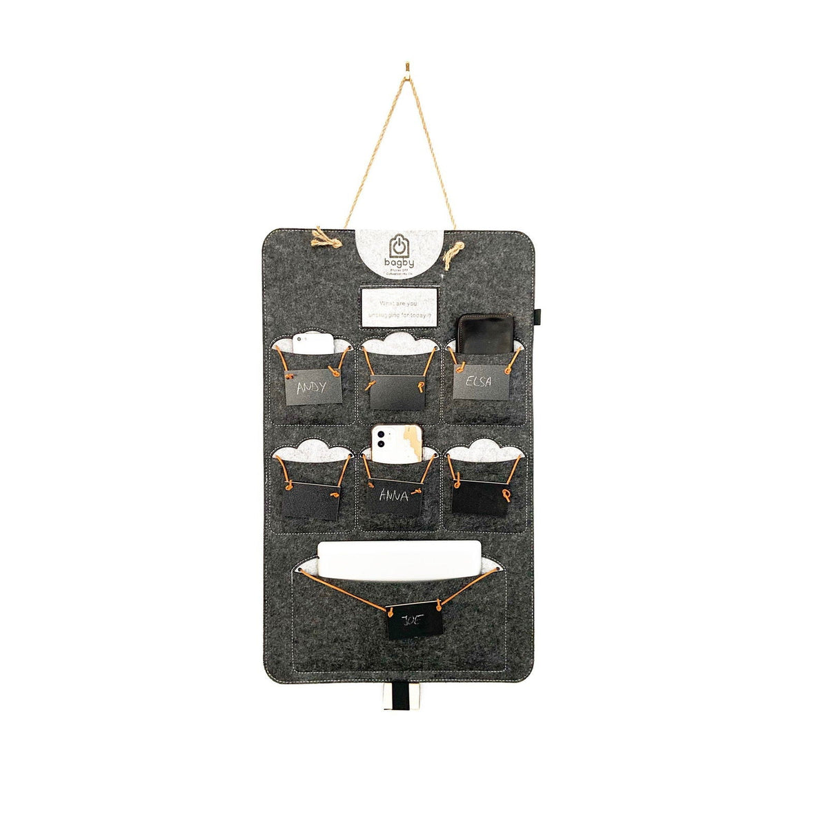 Bagby FAMILY charcoal and gray hanging organizer, front view