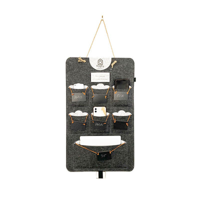 Bagby FAMILY charcoal and gray hanging organizer, front view