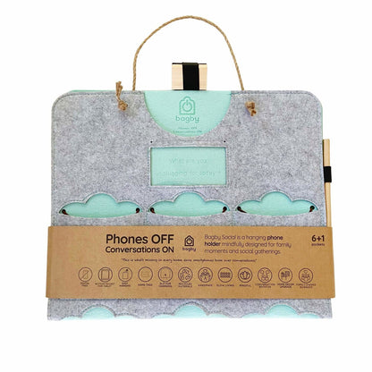 Folded Bagby FAMILY gray and mint organizer in original sleeve