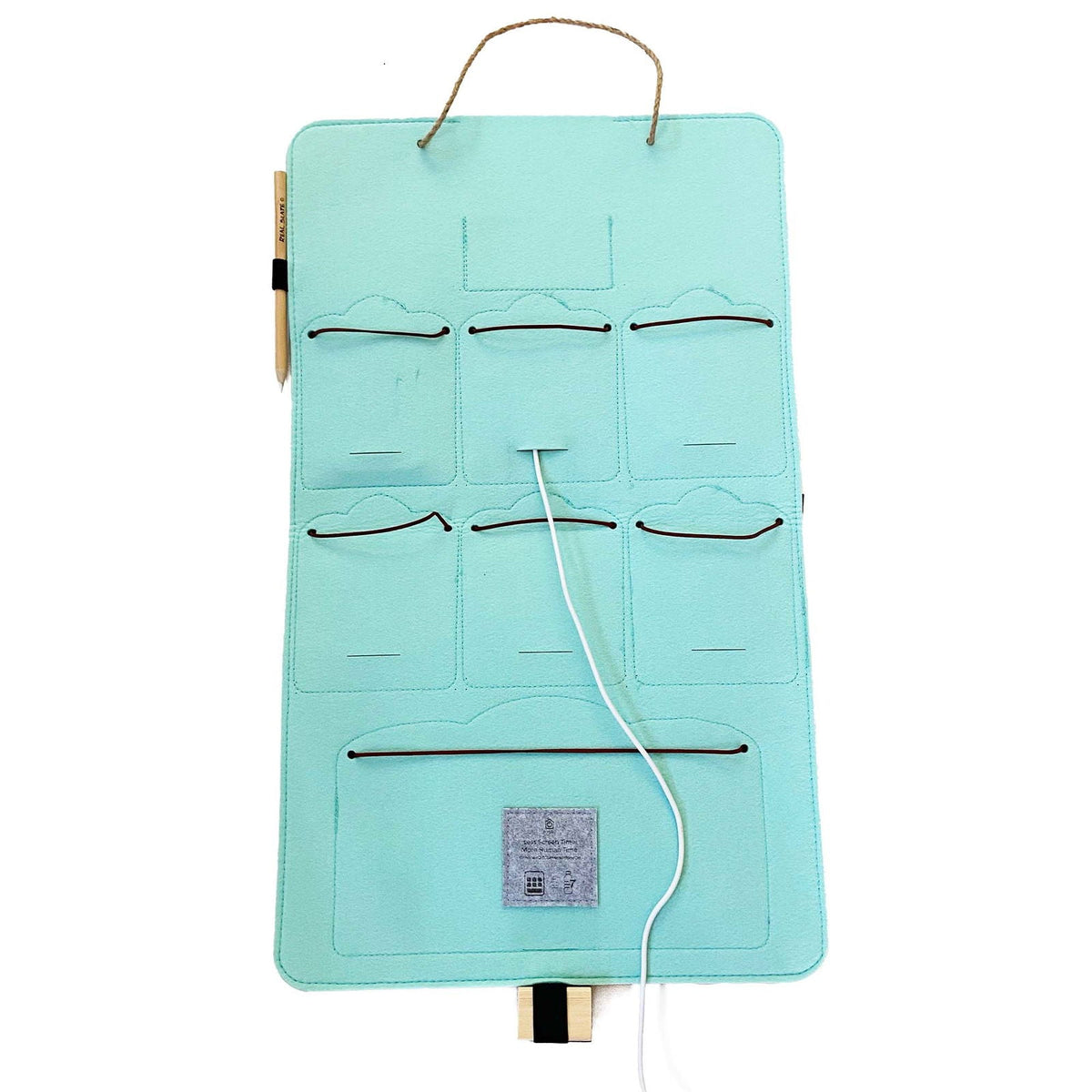 Back of the gray and teal Bagby FAMILY organizer