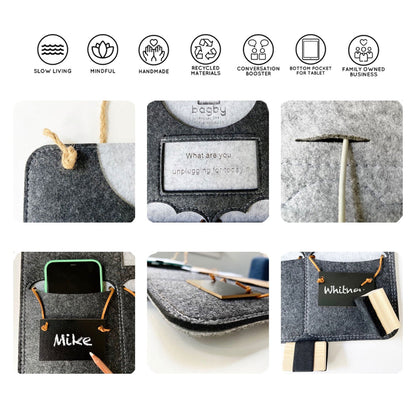 Bagby FAMILY organizer detail collage with pocket and label views