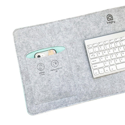Close view of the Bagby MAT phone pocket in gray felt with mint lining