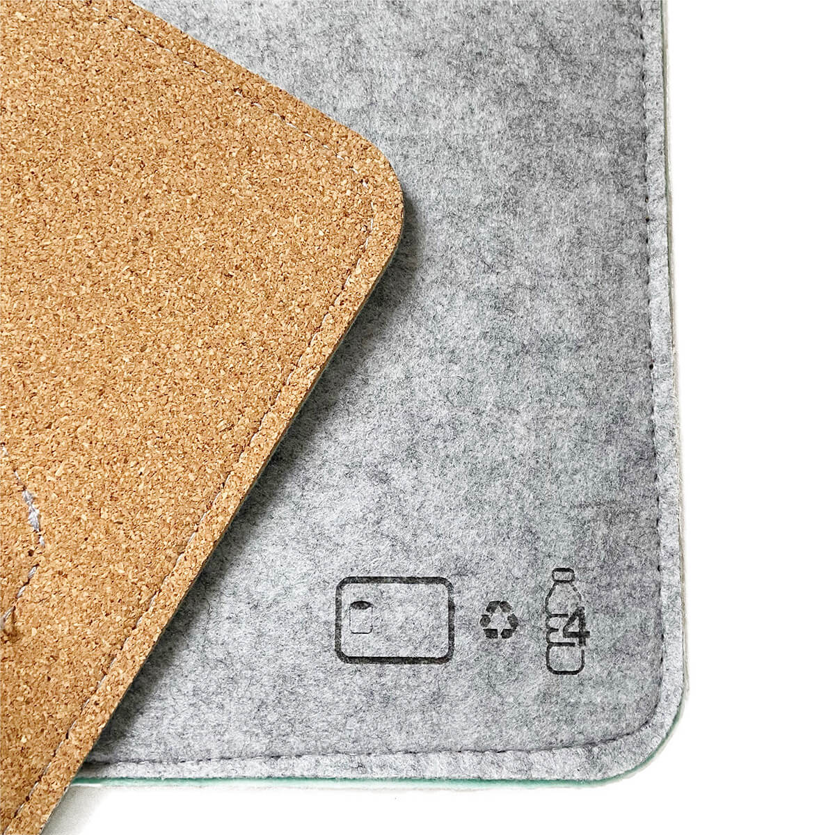 Bagby MAT cork backing and gray felt front shown at the corner