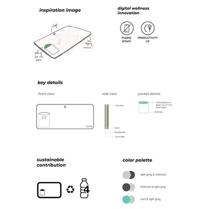 Bagby MAT product diagram showing dimensions, phone pocket and color options