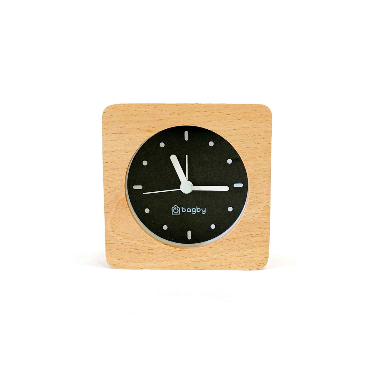 Bagby MINIMALIST clock in light wood, front view