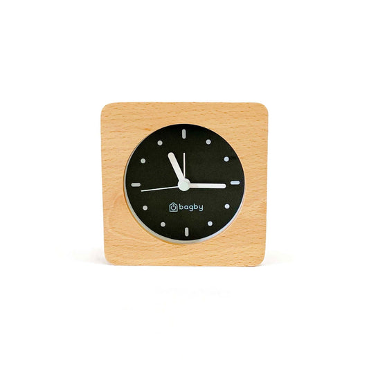 Bagby MINIMALIST clock in light wood, front view