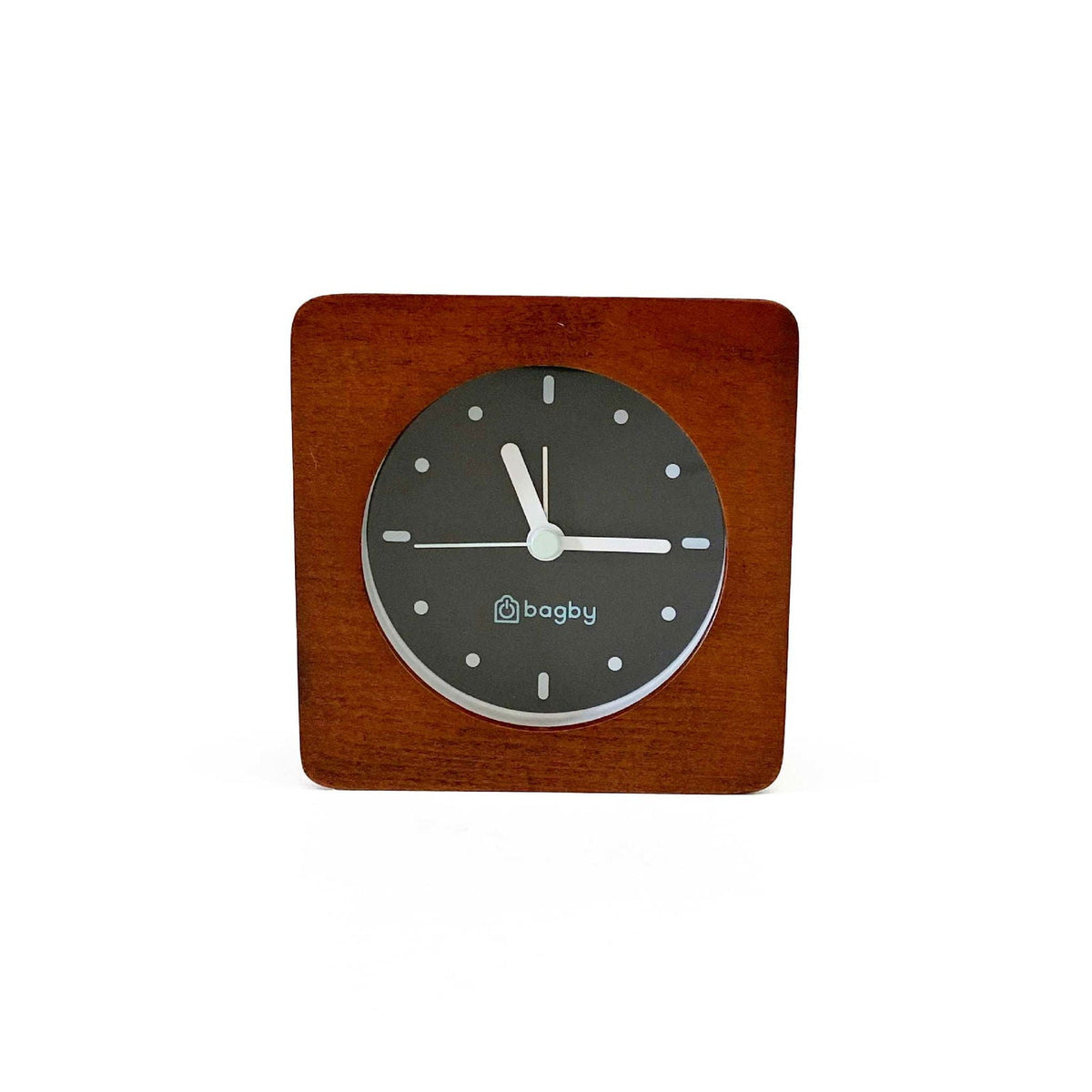 Bagby MINIMALIST clock in dark wood, front view