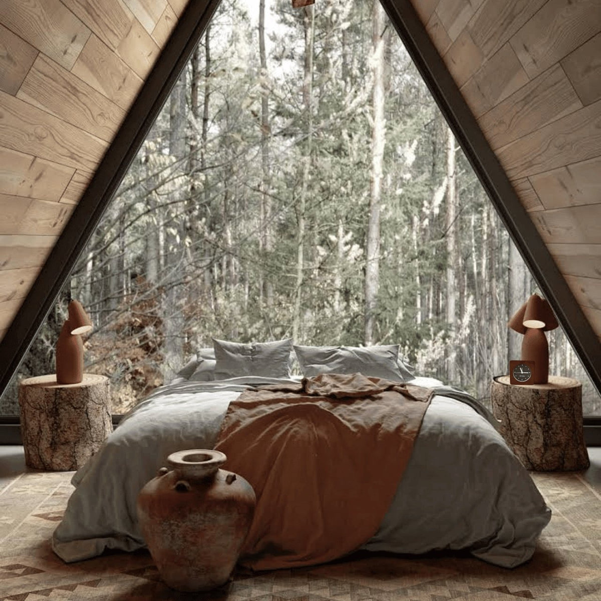 Bagby MINIMALIST clock in a cabin bedroom setting