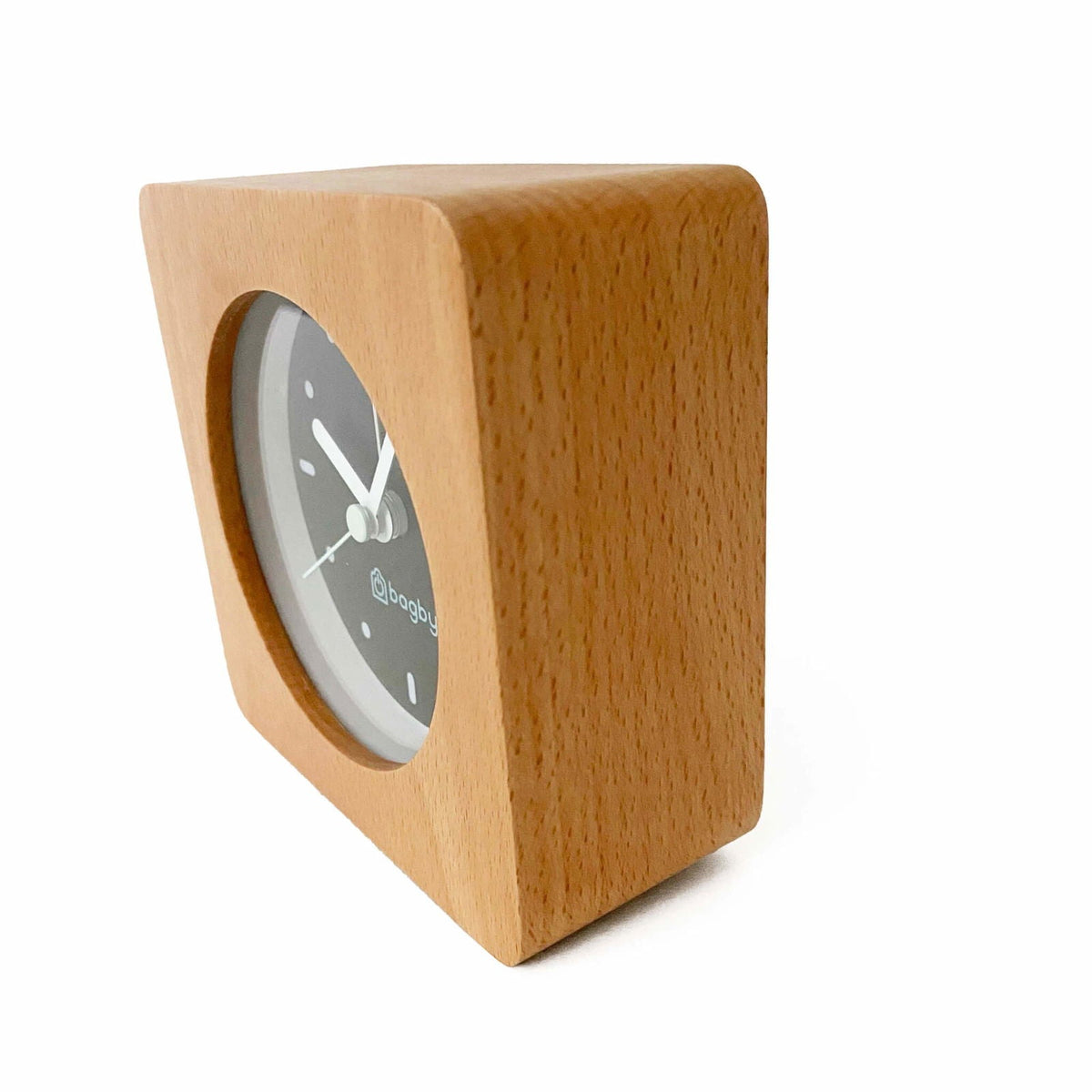 Side view of light-wood Bagby MINIMALIST clock