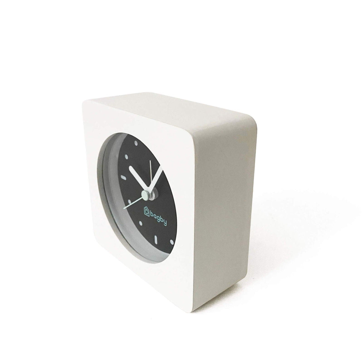 Side view of white Bagby MINIMALIST clock