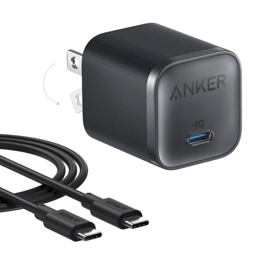 Anker Nano 45W — Black charger with foldable U.S. plug and included USB-C cable