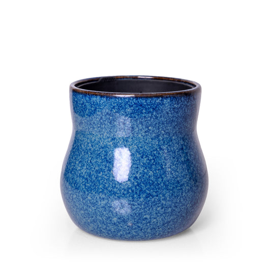 River Blue glazed ceramic planter with its removable liner; one pot and liner included.