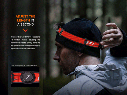 Animated close-up showing adjustment of the SPORT headband fit dial.