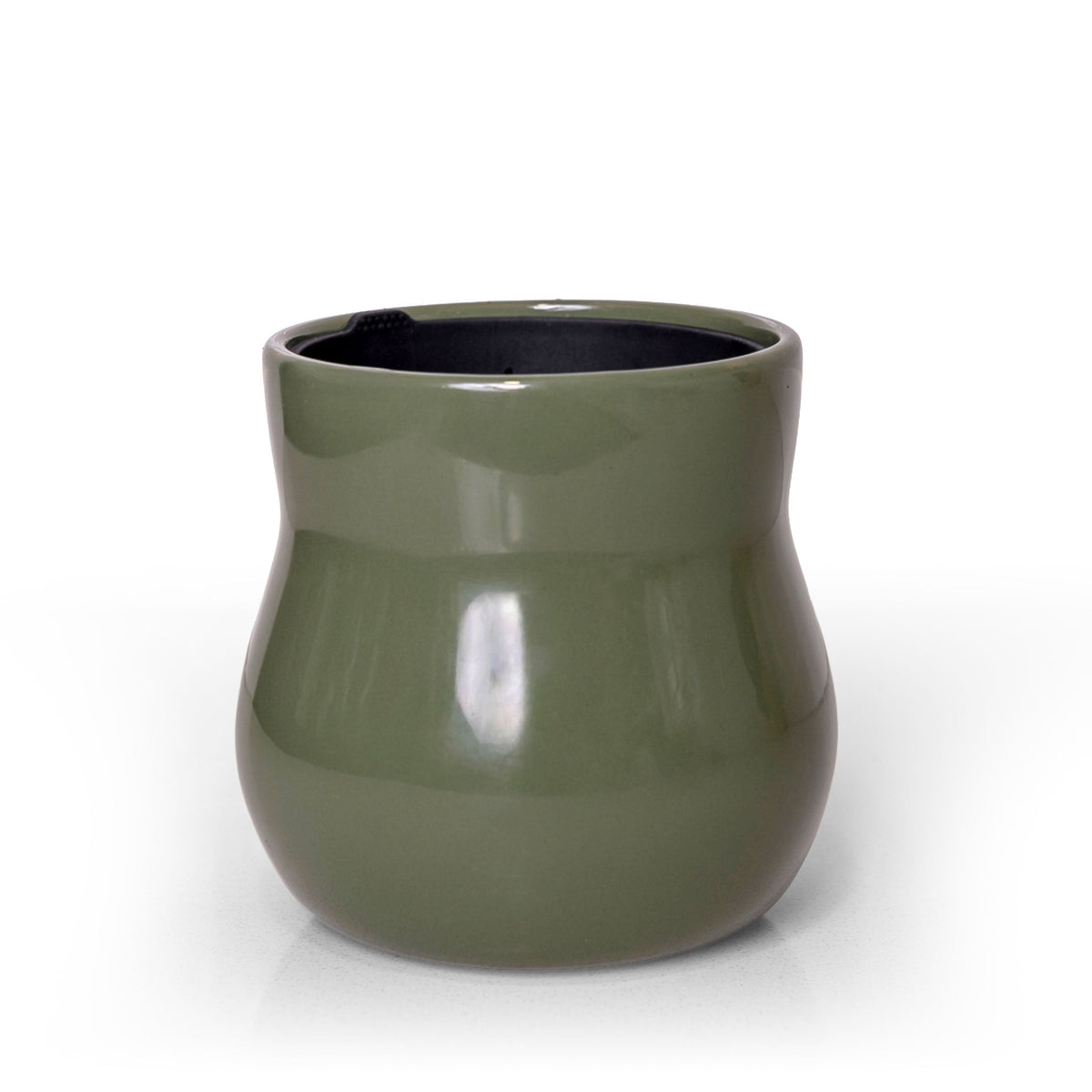 Forest Green glazed ceramic planter with its removable liner; one pot and liner included.