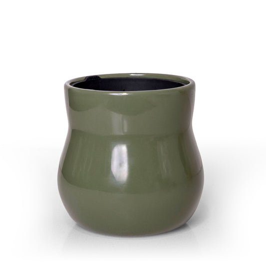 Forest Green glazed ceramic planter with its removable liner; one pot and liner included.