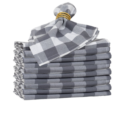 Gray and white plaid cotton dinner napkins