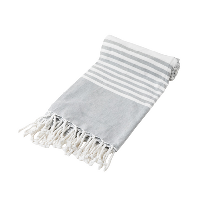 Silver Gray striped cotton towel folded on a plain background; one towel is included.