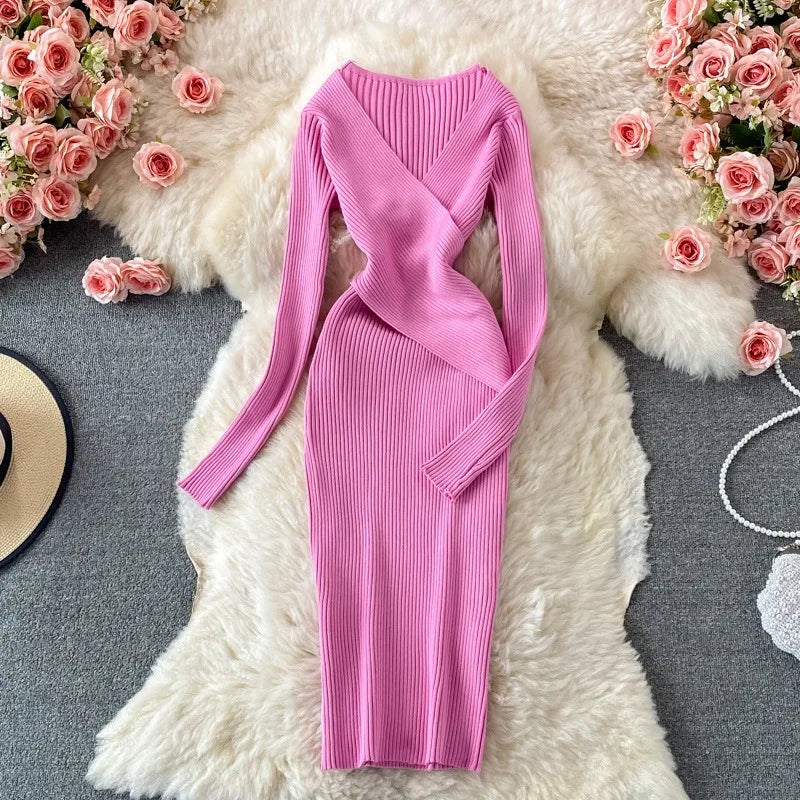 Women's V-Neck Long-Sleeve Dress